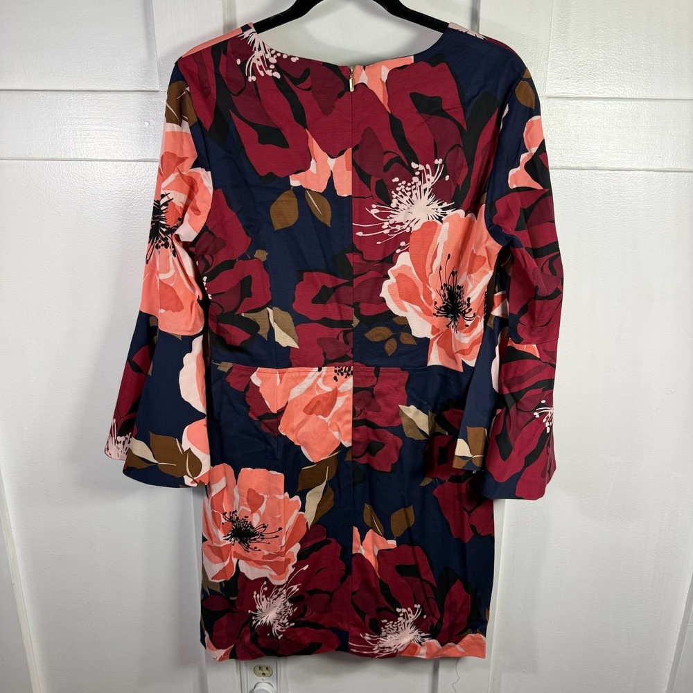 TRINA TURK Floral‎ Print Bell Sleeve Dress Navy Red Coral Size M - Picture 3 of 10